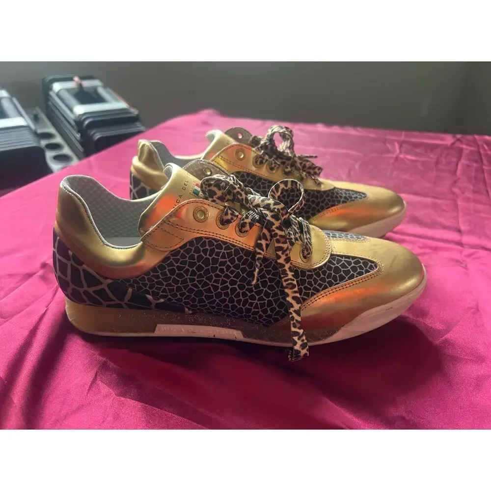 Duca Del Cosma Kubana Golf Shoes Women‎ 8.5 Gold Animal Print Waterproof Comfort